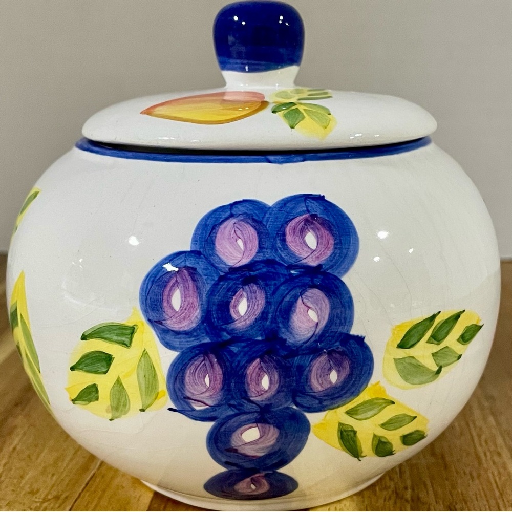 Artist’s Touch Orchard Jubilee Painted Fruit Sugar Bowl Pottery Lidded Jar